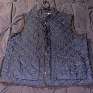 Chaps Quilted Navy Vest with Brown Trim
